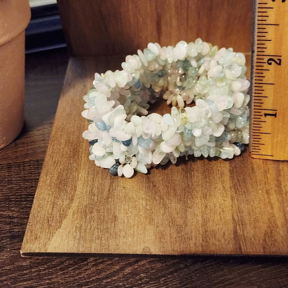 Pastel Natural Stone Chip Chunky Stretch Bracelet Green Pink Blue Boho Statement